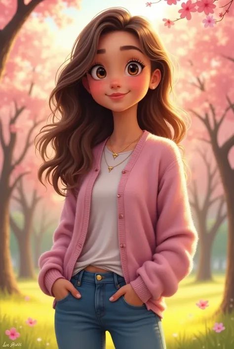 Create a young character with wavy hair, brown eyes, and fair skin. The character should have a full-body appearance, with a casual outfit and a friendly expression. Include details such as a relaxed posture and youthful features.