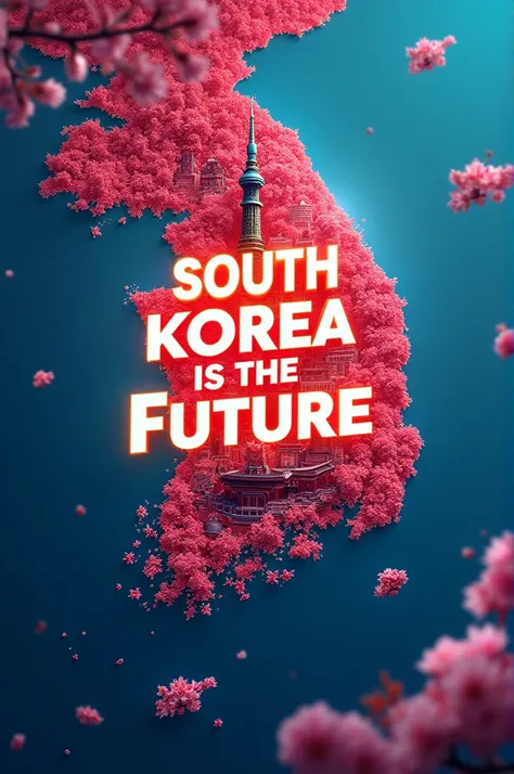 Make me an image, like a YouTube thumbnail. It will have the geographic image of South Korea, and it will say the following: "South Korea is the future", at the top of this map.