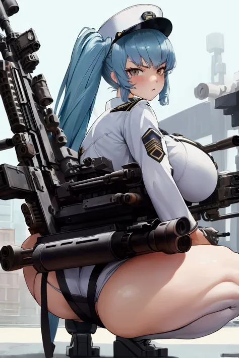 (privacy),(light blue hair)、(long twin tails)、(white tight military uniform),(white military cap)、(nod),(true to prompts)、((look...