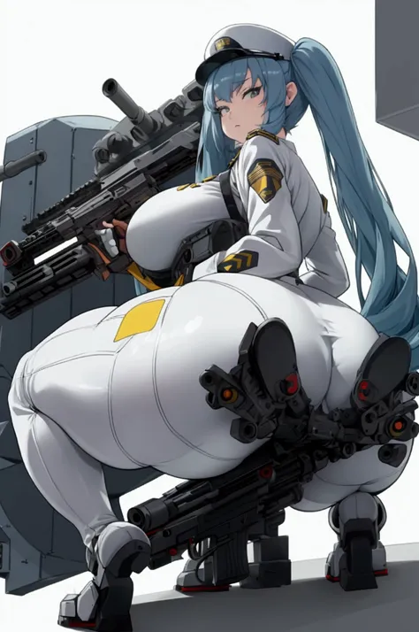 (privacy),(light blue hair)、(long twin tails)、(white tight military uniform),(white military cap)、(nod),(true to prompts)、((look...