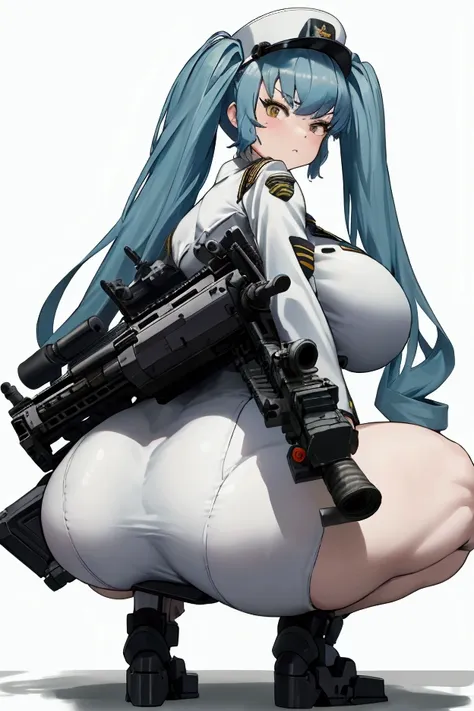 (privacy),(light blue hair)、(long twin tails)、(white tight military uniform),(white military cap)、(nod),(true to prompts)、((look...