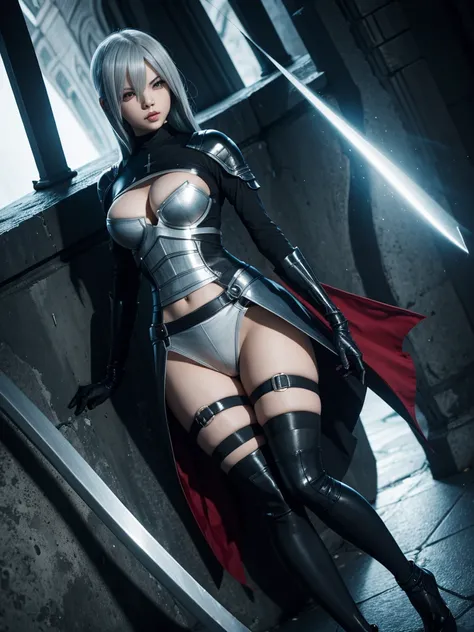 Ultrasexy, full body, ultrarealistic, Erza Scarlet wearing 2B outfit 