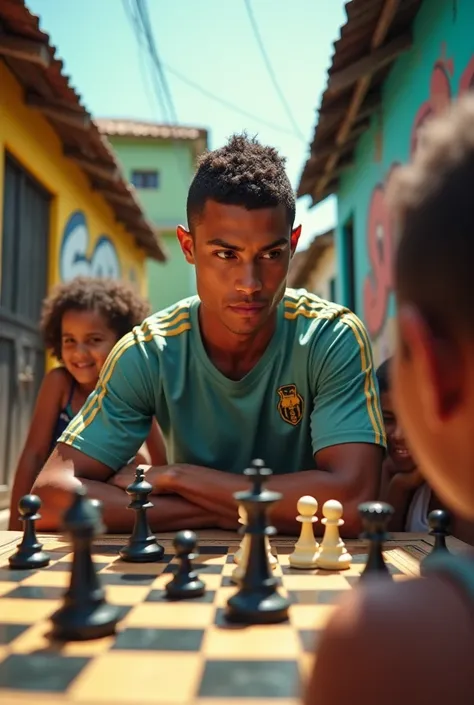 Cristiano Ronaldo playing chess in the Brazilian favela 