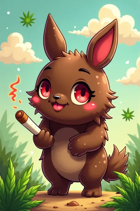 Brownie red eyes marijuana and with a cute animated joint