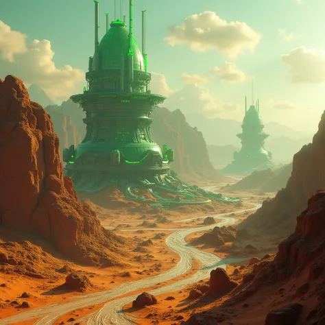 futuristic green city on mars