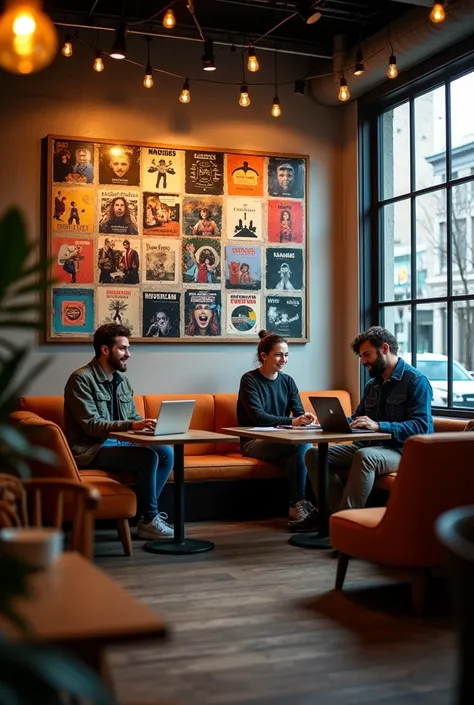 Starbucks coffee shop atmosphere where you can see Spotify for pc wallpaper 
  