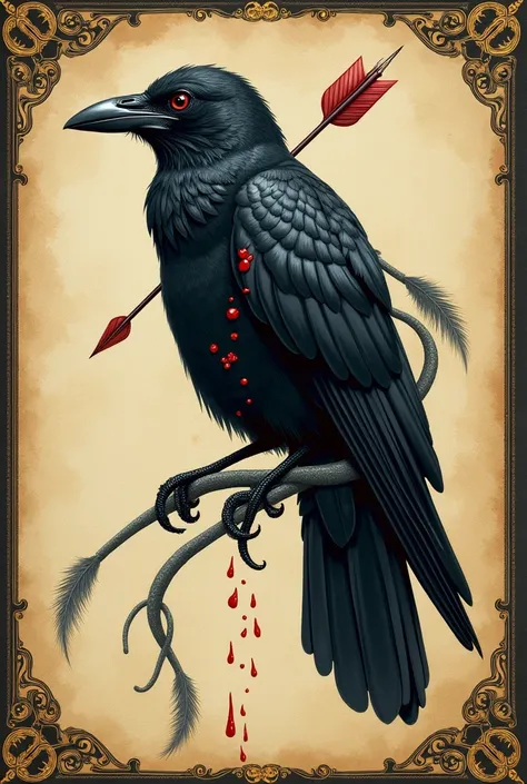 Chat create a poetry book cover, my poems are more obscure, I need something that combines, I want a classic book cover, create a raven with a snake falling together, being that the raven has an arrow stuck in it, feathers falling