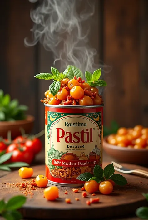 I want to create a food logo that can be use as my logo in making pastil in a canned goods and that has three meat flavors of chicken, pork and beef. 