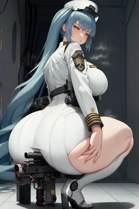 (privacy),(light blue hair)、(long twin tails)、(white tight military uniform),(white military cap)、(nod),(true to prompts)、((look...