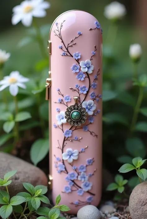 Light pink sword case with flowers and an antique jasmine flower pendant