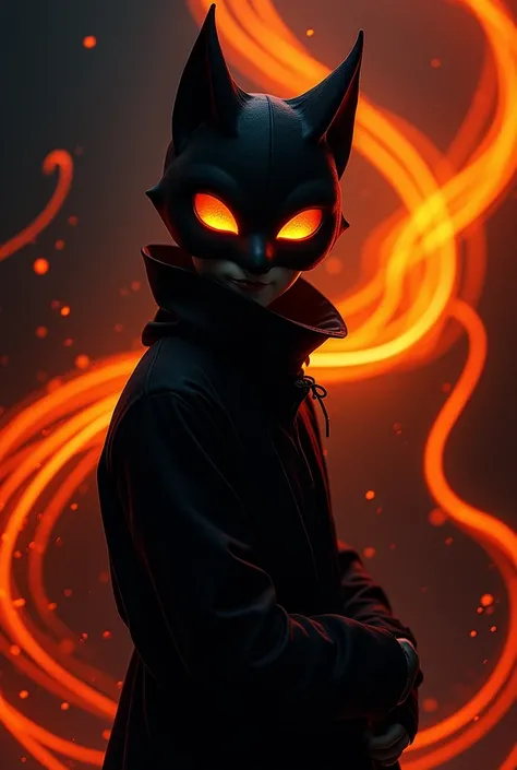 aesthetic wallpaper with orange and black colors featuring the character Tobi with soft lighting