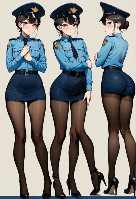 NSFW,masterpiece,Highest quality,High resolution,Very detailed,,Young face,mole,Short height,Police Officer,hat,mini skirt,Pencil Skirt,pantyhose,Heel