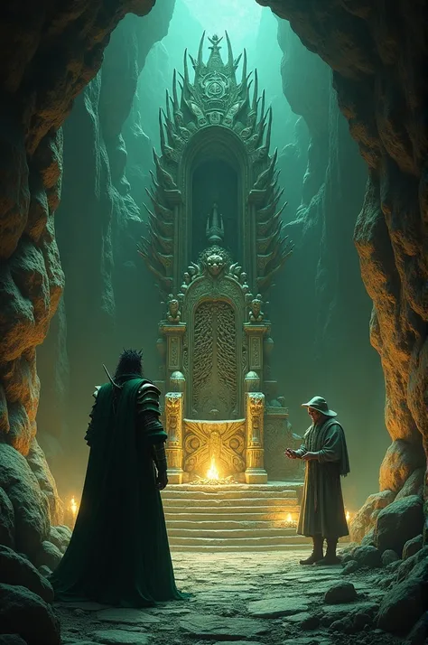 guerrero, Elf and wizard around a throne of bones 