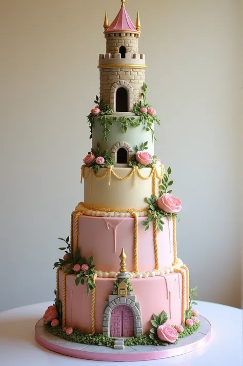 I need you to make a 5-tier cake with Rapunzels tower on top and braids around the cake 