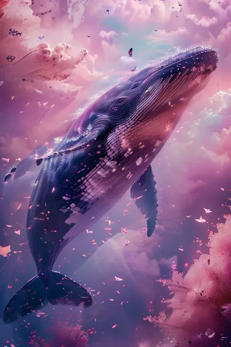 there is a whale flying in the air+, 4k highly detailed digital art, surreal 3d illustration, super real、highly detailed 8k, 3d ...