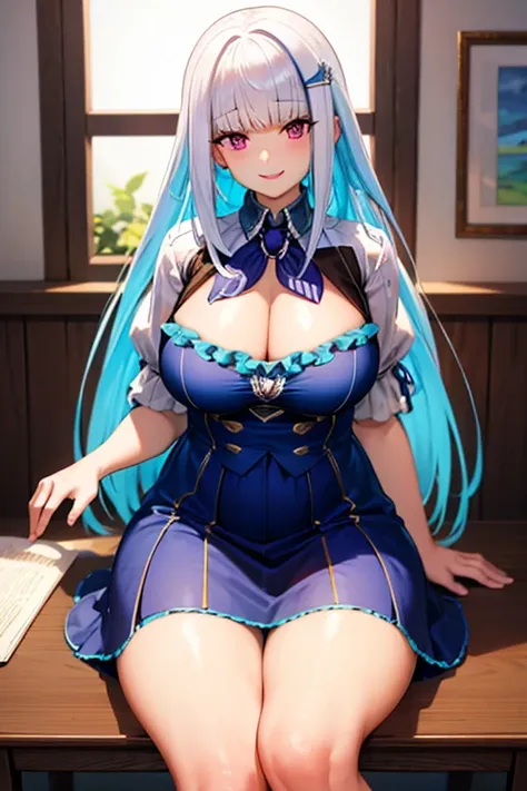 Highest quality, masterpiece,Big Breasts，Plump thighs，A seductive smile, Sit on a chair