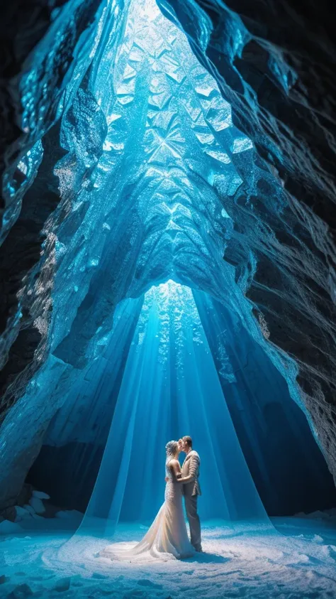 4k,an icy world inside a frozen cave, cave walls made of translucent ice that allows outside light to filter through, illuminate...