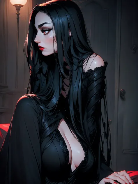 solo, (sophisticated dress:1.0), black dress ((masterpiece)),((high resolution)), ((best quality)), extremely fine and beautiful, super fine illustration, (realistic skin), (insanely detailed anime eyes), detailed face, vivid and beautiful, shocking sensat...