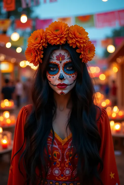 Linda with a Mexican skull face paint