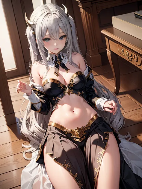 ((Best quality)), ((Masterpiece)), ((Ultra-detailed)), (illustration), (Detailed light), (An extremely delicate and beautiful), Dramatic perspective,A charming young girl,sorceress woman,(Lucifer uniform),Cute face,(Sexy figure)