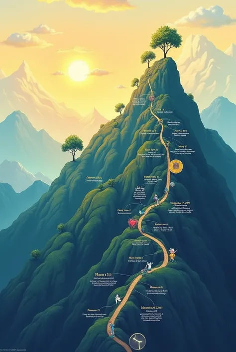 be creative making graphic lifeline 1. Start with the Base of the Mountain: At the base, write "Born on March 14, 2005." Use a simple icon like a baby or a cradle. 2. Create the Ascent: As you move up the mountain, place milestones along the path: March 6,...