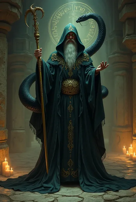 I would like a Dungeons and Dragons style wizard who is a snake master.
More black in the colors.
Show the snake from a different angle. 