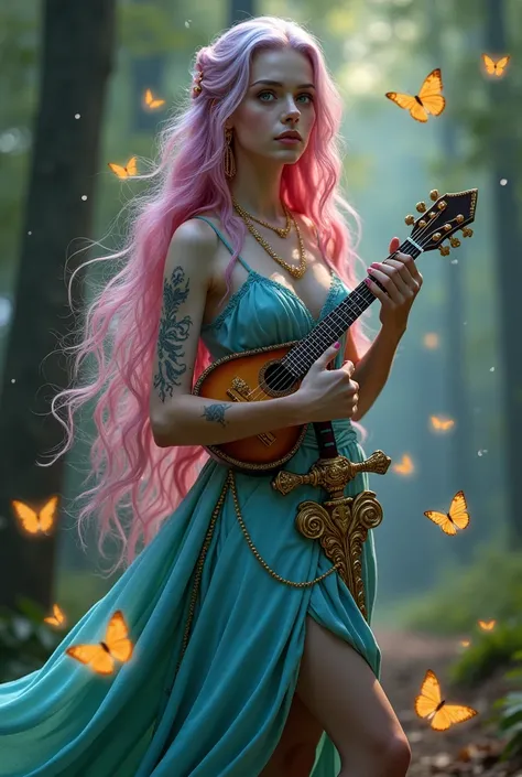 A very sexy girl with long very pink and blue hair, her skin is quite white and delicate, being covered with tattooed magic runes and a brilliant golden dust, Your eyes have heterochromia.. She wears the robes of a beautiful elegant muse and also likes to ...