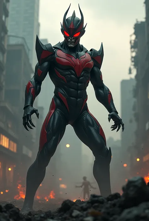 Ultraman、Darkness attribute、Black and red color scheme、bad、villain、disaster々Shii、Muscular、Atrocious、Most terrifying、Final Boss、Claws、Tree Eyes、huge、Negative aura、Charisma、RAW Photos