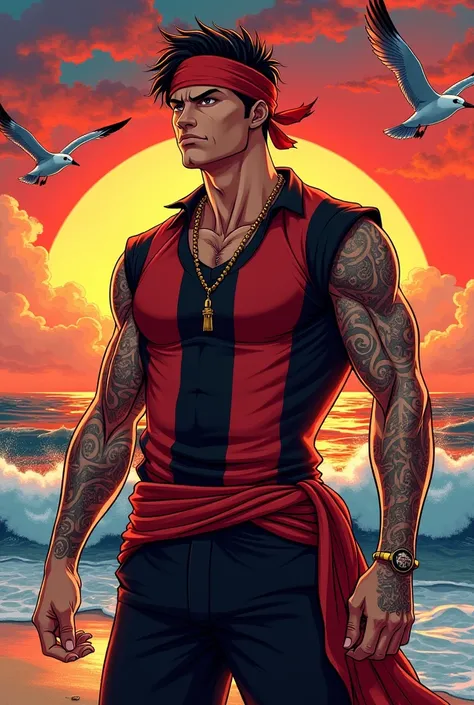 Create a character of Cristiano Ronaldo with the appearance of Ace from One Piece, anime styling