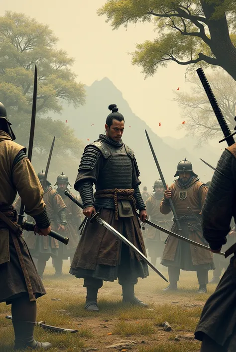 ronin samurai vagabond vs several men in the sengoku era
