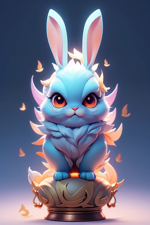 Create a monster image, a rabbit spirit, front view, Put on a cute bell..The body is transparent and can be seen through. The image is sharp and detailed., with beautiful colors.. With arms, leg, eyes, mouth, พื้นหลังสีlegว.