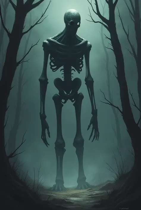 Draw me a scary character that is easy to draw and has the following characteristics: tall, inhuman shape, and some kind of shading. 