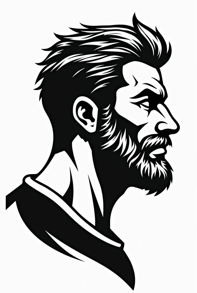  Black and white PNG logo vector design representing a virile Hercules, only his head, to be used on a side logo.