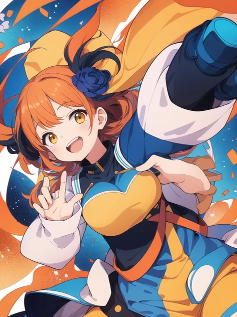 1girl,(((Highest quality、Masterpiece、Official Art、Dynamic composition、Super detailed、Perfect Anatomy)))、Orange and blue palette、happiness、Happiness