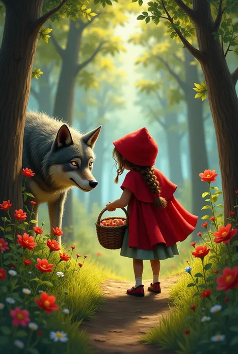 Do you have any images related to the story of Little Red Riding Hood and the fierce wolf?

3 images 
