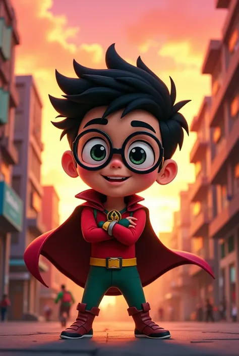 Create a Chilean boy with messy hair and glasses in the style of Boku no Hero.