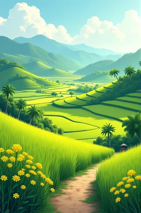 The countryside scenery of southern Vietnam
2D drawing, super simple, no people
