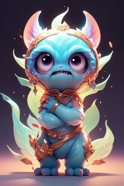 Create an image of a cute pet monster that looks like a spirit., The body is transparent and can be seen through. The image is sharp and detailed., with beautiful colors.. With arms, leg, eyes, mouth, พื้นหลังสีlegว.