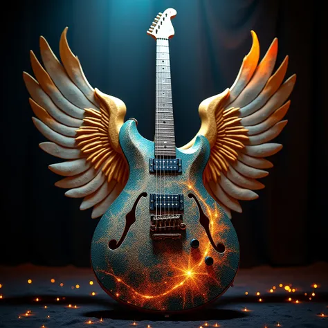 (masterpiece), (best quality), an electric guitar which has the angel-shaped body, Takamiys Guitar 