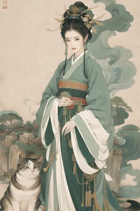 Ancient Chinese woman in Ming dynastys green hanfu