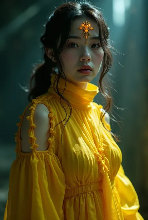   ((top quality, 8K, masterpiece:1.3)) , intricate details, Jiang&#39;s Girls Clothing, A woman in her 20s, Wearing a zombie costume, (A charm on the forehead:1.6), alone, (sinister atmosphere), (bundle), (((Detailed depiction of a zombie girl wearing a ye...