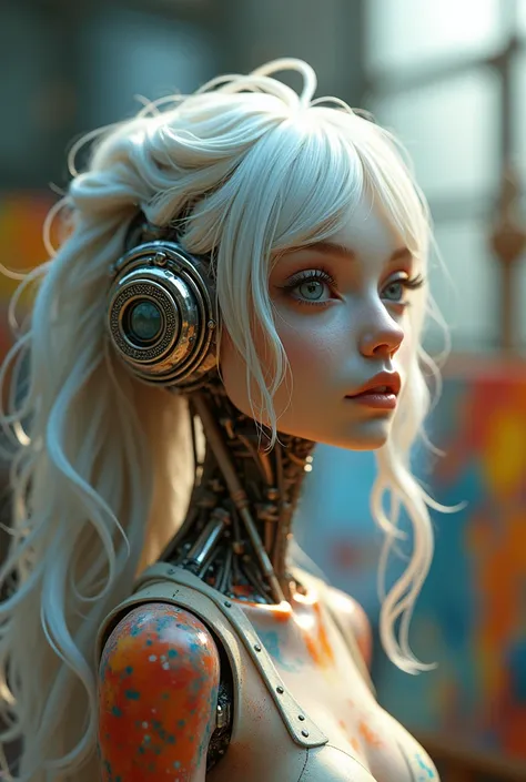 Robothalf  halfartist long hair just face close 3D picture 