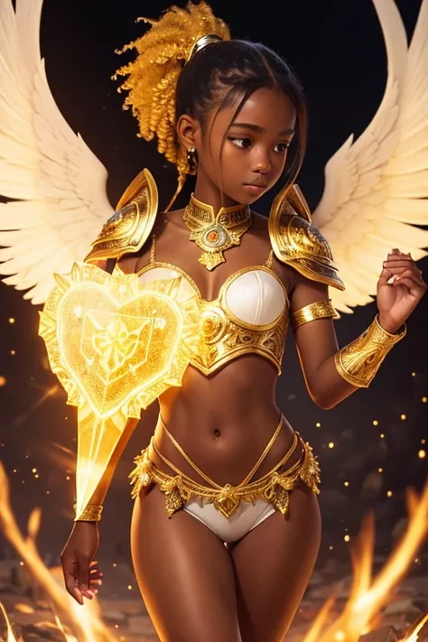 A young 15- yr old native European girl with lovely charminvg face,(dark skin texture masterpiece), (perfect full body detailed anatomy), (Super accessories detailed), (meditating ), (perfect detailed glowing bright eyes),(short ponytail illuminating yello...