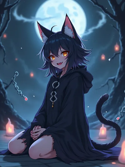 papisenpaiart, grim reaper  fusion neko, on my knees, fangs, think ass, anime style