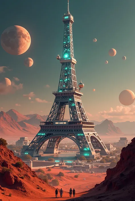 The Eiffel Tower on Mars but as if it were a city 
