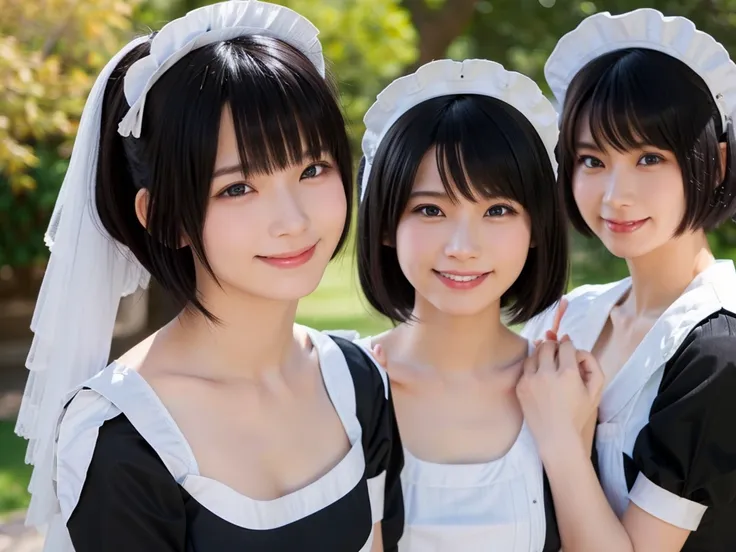 (((Perfect Clone girls Photography Art))), (((16K, Highest quality, Ultra-high resolution, Realistic, Super real))), ((((((((((Maid clothes)))))))))), (((((Japanese, Women, 18-year-old, Small face))))), ((((((((Thick black hair, short hair)))))))), ((Cute ...