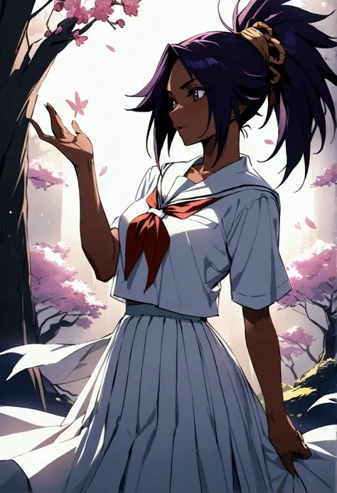 
Highest quality、Masterpiece、Super detailed、Yoruichi(Bleach),school uniform