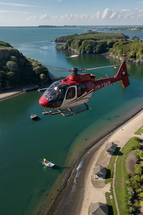 HELICOPTER OVER THE LAGOON.