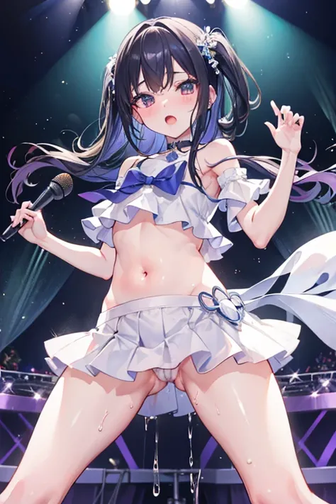 Idol、On Stage、Fingering、touch pussy with hand、Masturbation、Put the microphone to your mouth、Let me hear your moans、White pants、mini skirt、Ahegao、You look feels good、Love juice drips from the pussy、The floor is a little wet、Belly out、Off the shoulder、Bare S...