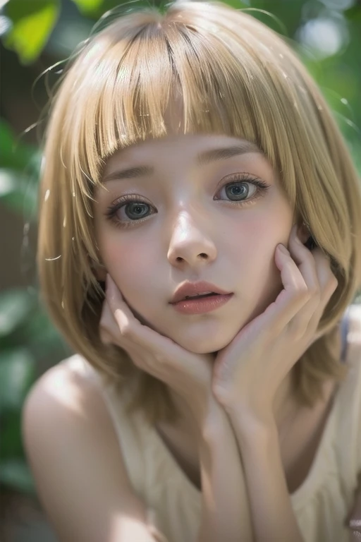 (8K, Raw photo:1.2),Detailed face and eyes,Best Quality, 超A high resolution, Highly detailed ,intricate detailes ,masutepiece ,Cute Girl , Soft cinematic light, Hyper-detailing,Sharp Focus, High quality,a blond, bob cuts, NSFW, masturbation, glamor